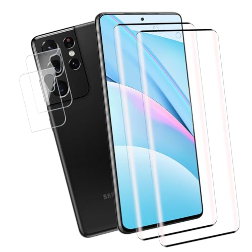 Schutzfolie für Panzerglas für Samsung Galaxy S21 Ultra Panzer Schutz Glas, 2+2 Stück Panzerfolie für Samsung S21 Ultra Kamera Schutzglas, HD Kratzfest Handyfolie für Galaxy S21 Ultra Panzerglasfolie von VideoSecu