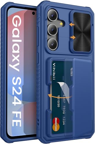 Vihibii für Samsung Galaxy S24 FE Hülle mit Kartenfach (4 Karten) [RFID Blocking] & Kameraabdeckung, TPU Militärschutz Stoßfeste Handyhülle Schutzhülle Wallet Case für Samsung S24 FE 6,7'' 2024, Blau von Vihibii