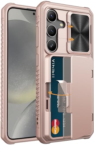 Vihibii für Samsung Galaxy S24 Handyhülle mit Kartenfach & Kameraschutz & Kickstand, Displayschutz Kratzfeste Militärschutz Stoßfeste Schutzhülle Wallet Case für Samsung S24, Rosé Gold von Vihibii