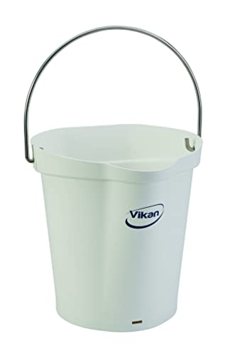 Vikan 56865 Durable Polypropylene Hygiene Bucket/Pail, Stainless Steel Handle, 12 Litre, White von Vikan