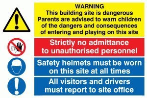 Viking Schilder cc513-a3l-ac "Baustelle safety-warning-no admittance-safety helmets-report zu Empfang" Schild, 3 mm, Aluminium, Composite, 400 mm H x 300 mm W von Viking Signs