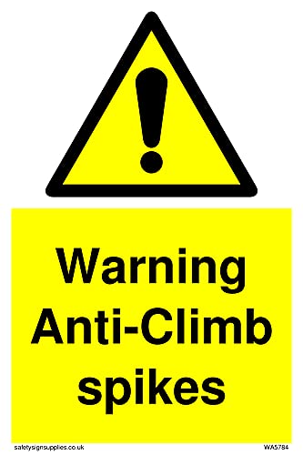 Warndreieck mit Aufschrift "Warning Anti-Kletter-Spikes with exclamation in Warning Dreieck, 100 x 150 mm, A6P von Viking Signs