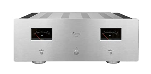 Vincent SP-332 Stereo Hybrid-Endstufe, High End HiFi Endverstärker mit beleuchteten VU-Metern, Anschlüsse für 2 Lautsprecher-Paare, Silber von Vincent