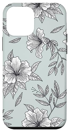 Hülle für iPhone 12 mini Vintage Hibiskus Floral Botanisches Muster - Aqua von Vine Mercantile