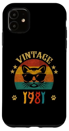 Hülle für iPhone 11 Vintage Lustiges Katzenhemd Geburtstagsgeschenk 1981 Männer Frauen 44 Jahre von Vintage 1981 Shirt Classic Retro 44 Birthday Gift