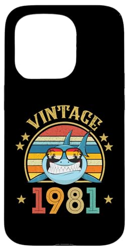 Hülle für iPhone 15 Pro Vintage Hai Geschenk 44 Jahre alt für Männer Retro Vintage 1981 von Vintage 1981 Shirt Classic Retro 44 Birthday Gift