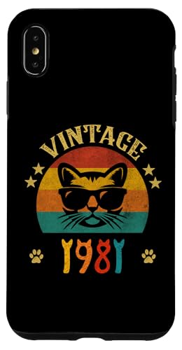 Hülle für iPhone XS Max Vintage Lustiges Katzenhemd Geburtstagsgeschenk 1981 Männer Frauen 44 Jahre von Vintage 1981 Shirt Classic Retro 44 Birthday Gift