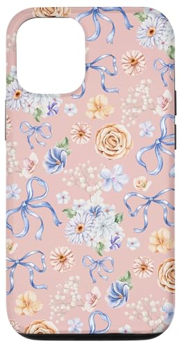 Hülle für iPhone 13 Pro Zierliche Blumen- und Kokettenschleifen auf Blush Pink von Vintage Blumenmuster mit Schleifen