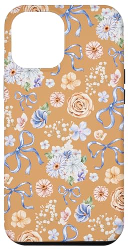 Hülle für iPhone 14 Pro Max Zierliche Blumen- und Kokettenschleifen auf Herbstorange von Vintage Blumenmuster mit Schleifen