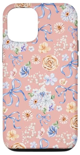 Hülle für iPhone 14 Zierliche Blumen- und Kokettenschleifen auf Korallenpfirsich von Vintage Blumenmuster mit Schleifen