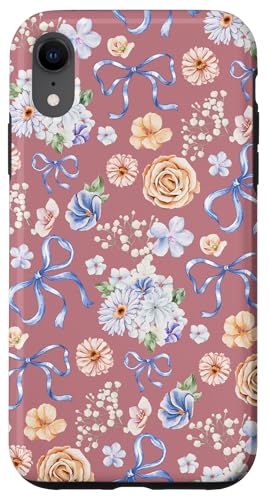 Hülle für iPhone XR Zierliche Blumen- und Kokettenschleifen auf Altrosa von Vintage Blumenmuster mit Schleifen