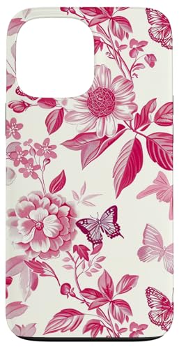 Hülle für iPhone 13 Pro Max Vintage Schmetterling Blumenmuster Toile Muster Hellrosa von Vintage Butterfly Flower Pattern Designs