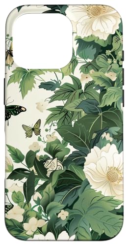 Hülle für iPhone 16 Pro Vintage Schmetterling Blumenmuster Toile Muster Hellgrün von Vintage Butterfly Flower Pattern Designs