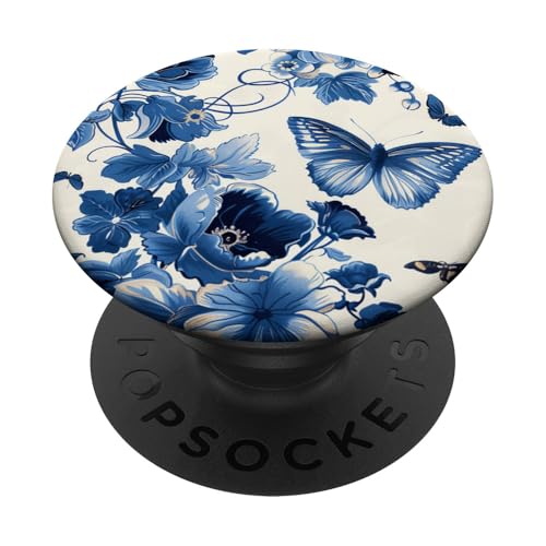 Vintage Schmetterling Blumenmuster Toile Muster Hellblau PopSockets Klebender PopGrip von Vintage Butterfly Flower Pattern Designs