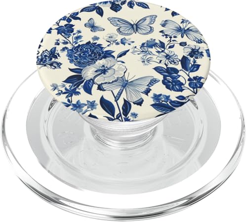 Vintage Schmetterling Blumenmuster Toile Muster Hellblau PopSockets PopGrip für MagSafe von Vintage Butterfly Flower Pattern Designs