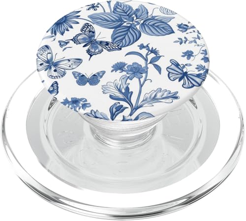 Vintage Schmetterling Blumenmuster Toile Muster Hellblau PopSockets PopGrip für MagSafe von Vintage Butterfly Flower Pattern Designs