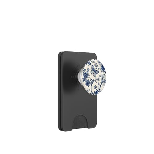 Vintage Schmetterling Blumenmuster Toile Muster Hellblau PopSockets PopWallet für MagSafe von Vintage Butterfly Flower Pattern Designs