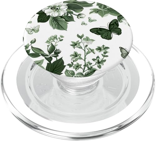 Vintage Schmetterling Blumenmuster Toile Muster Hellgrün PopSockets PopGrip für MagSafe von Vintage Butterfly Flower Pattern Designs