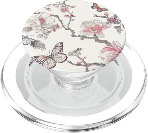 Vintage Schmetterling Blumenmuster Toile Muster Hellrosa PopSockets PopGrip für MagSafe von Vintage Butterfly Flower Pattern Designs