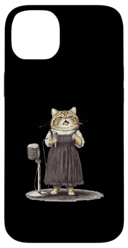 Dressed Kitty singendes Mikrofon Kunst Hülle für iPhone 14 Plus von Vintage Cat Singing Microphone Retro Style