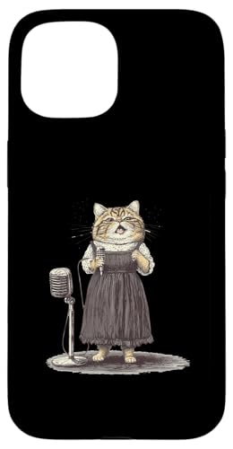 Dressed Kitty singendes Mikrofon Kunst Hülle für iPhone 15 von Vintage Cat Singing Microphone Retro Style