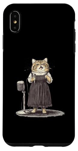 Dressed Kitty singendes Mikrofon Kunst Hülle für iPhone XS Max von Vintage Cat Singing Microphone Retro Style