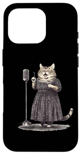 Retro-Mikrofon im Vintage-Look mit Katzengesang Hülle für iPhone 16 Pro von Vintage Cat Singing Performance Retro Mic