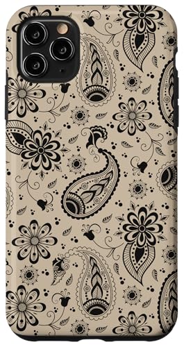 Hülle für iPhone 11 Pro Max Bandana mit Paisleymuster, Boho-Stil, Blumenmuster, ästhetisch, Schwarz von Vintage Classic Paisley Bandana Pattern