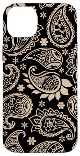 Hülle für iPhone 14 Plus Bandana mit Paisleymuster, Blumenmuster, ästhetisch, groovig, Schwarz / Beige von Vintage Classic Paisley Bandana Pattern