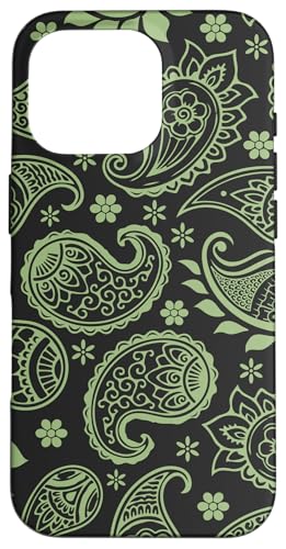 Hülle für iPhone 16 Pro Grünes Paisley Boho Bandana Floral Aesthetic Groovy Black von Vintage Classic Paisley Bandana Pattern