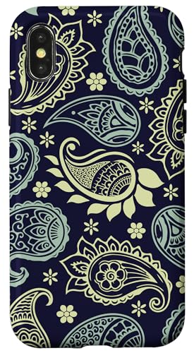 Hülle für iPhone X/XS Bandana mit Paisleymuster, Boho-Stil, Blumenmuster, Marineblau von Vintage Classic Paisley Bandana Pattern