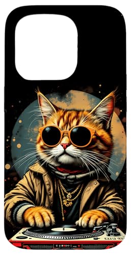 Hülle für iPhone 15 Pro Cool DJ Cat Retro Hip Hop Vinyl Plattenspieler von Vintage DJ Cat T-shirt