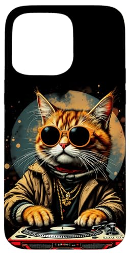 Hülle für iPhone 15 Pro Max Cool DJ Cat Retro Hip Hop Vinyl Plattenspieler von Vintage DJ Cat T-shirt