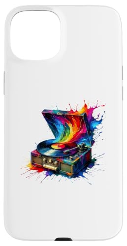 Hülle für iPhone 15 Plus Splash Art Schallplattenspieler Musik von Vintage Music Vinyl Record Lover Gifts