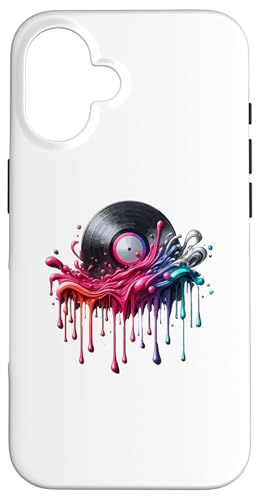 Hülle für iPhone 16 Dripping Paint Art Vinylscheibe Plattenspieler Musik von Vintage Music Vinyl Record Lover Gifts