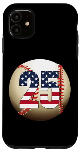 Hülle für iPhone 11 Nummer #25 Baseball-Liebhaber 25 Nummer mit USA-Flagge von Vintage Nummern für Baseballspieler Baseballfans