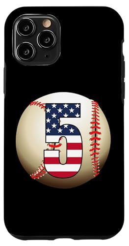 Hülle für iPhone 11 Pro Nummer #5 Baseball-Liebhaber 5 Nummer mit USA-Flagge von Vintage Nummern für Baseballspieler Baseballfans