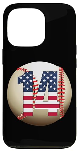 Hülle für iPhone 13 Pro Nummer #14 Baseball-Liebhaber 14 Nummer mit USA-Flagge von Vintage Nummern für Baseballspieler Baseballfans