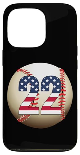 Hülle für iPhone 13 Pro Nummer #22 Baseball-Liebhaber 22 Nummer mit USA-Flagge von Vintage Nummern für Baseballspieler Baseballfans