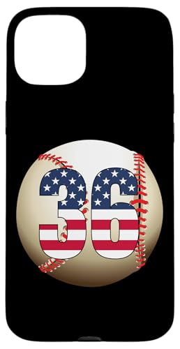 Hülle für iPhone 15 Plus Nummer #36 Baseball-Liebhaber 36 Nummer mit USA-Flagge von Vintage Nummern für Baseballspieler Baseballfans