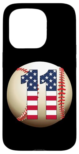 Hülle für iPhone 15 Pro Nummer #11 Baseball-Liebhaber 11 Nummer mit USA-Flagge von Vintage Nummern für Baseballspieler Baseballfans