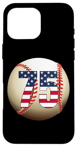 Hülle für iPhone 16 Pro Max Nummer #75 Baseball-Liebhaber 75 Nummer mit USA-Flagge von Vintage Nummern für Baseballspieler Baseballfans