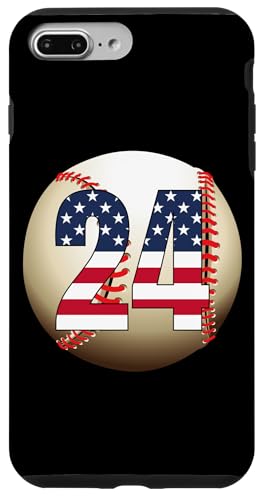 Hülle für iPhone 7 Plus/8 Plus Nummer #24 Baseball-Liebhaber 24 Nummer mit USA-Flagge von Vintage Nummern für Baseballspieler Baseballfans