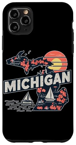 Hülle für iPhone 11 Pro Max Amerikanische Vintage-Grafik im amerikanischen Stil, US-Bundesstaat Michigan von Vintage USA State Graphic Retro American Tees