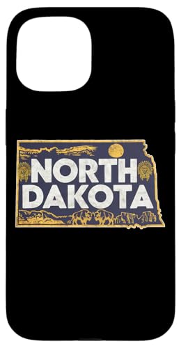 Hülle für iPhone 15 Amerikanische Vintage-Grafik im amerikanischen Stil, US-Bundesstaat North Dakota von Vintage USA State Graphic Retro American Tees