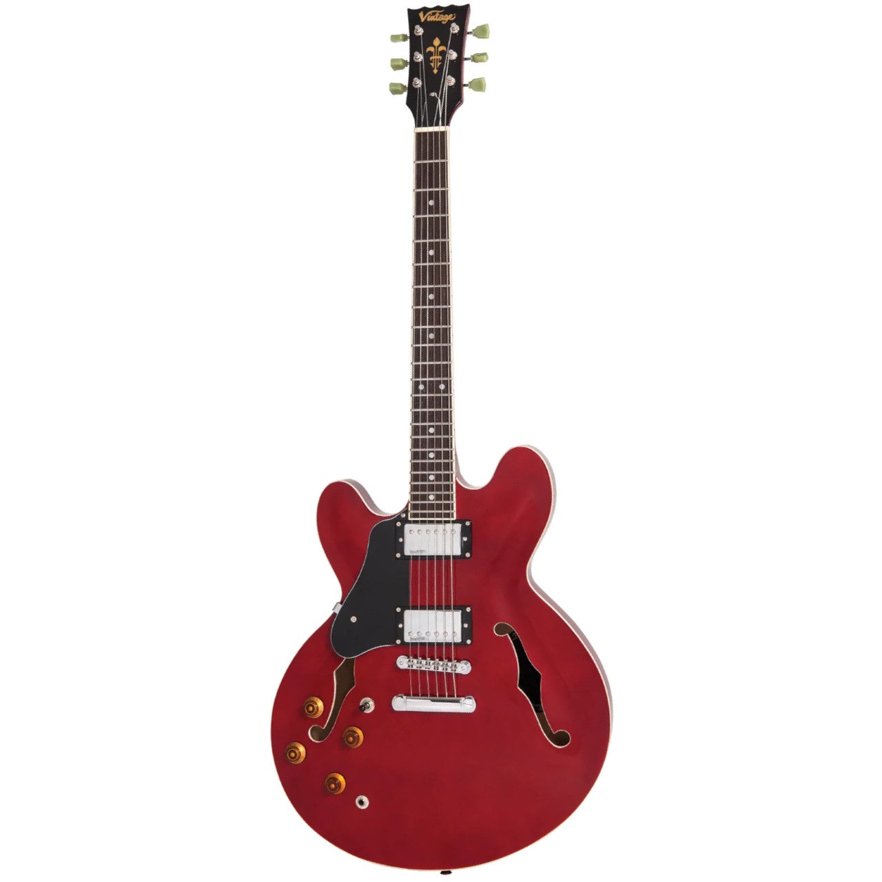 Vintage VSA500 ReIssued Left Hand Cherry Red Left-Handed Semi-Acoustic Guitar von Vintage