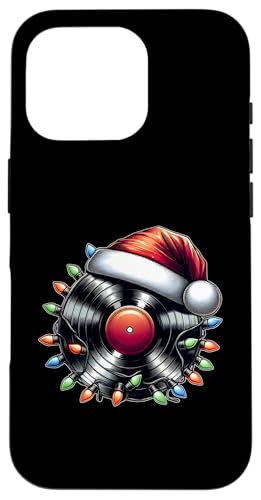 Hülle für iPhone 16 Pro Vinyl-Schallplatten-Plattenspieler-Weihnachtsmütze, Weihnachten von Vinyl Record Turntable Christmas Gifts