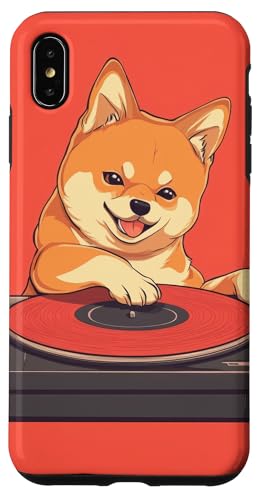 Hülle für iPhone XS Max Niedlicher Shiba Inu DJ Vinyl Hund Shiba Inu Musikliebhaber von Vinyl records Cute animals Pet Animal lover Retro