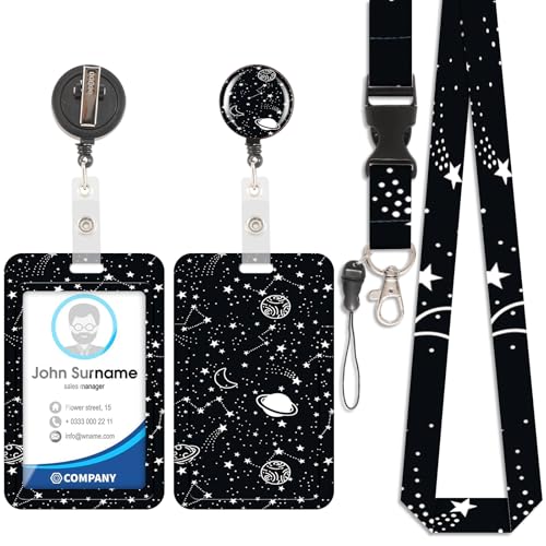 Kartenhalter mit kosmischem Lanyard, ID-Badge, Kartenhalter mit Lanyard, abnehmbares Lanyard mit einziehbarem Clip für Visitenkarten, Eintrittskarten, ID-Karten von Viojrlly