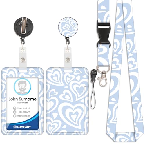 Kartenhalter mit weißem Herz-Lanyard, ID-Badge, Kartenhalter mit Lanyard, abnehmbares Lanyard mit einziehbarem Clip für Schlüsselanhänger, Visitenkarten, Eintrittskarten, ID-Karten von Viojrlly